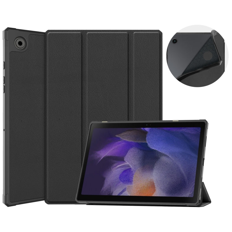 For Samsung Galaxy Tab A8 2021 SM-X205 3-Fold Holder Leather Tablet Case(Black) by bashfashion