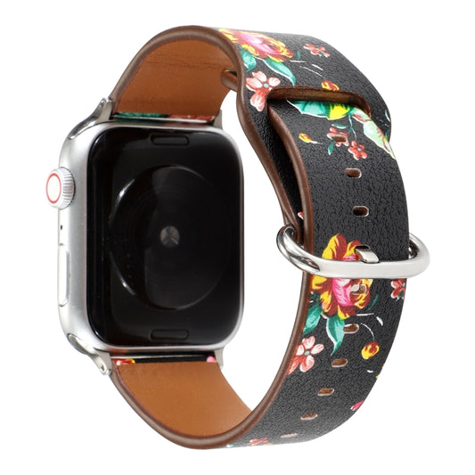 For Apple Watch Series 7 45mm / 6 & SE & 5 & 4 44mm / 3 & 2 & 1 42mm Floral Strap Watch Band(Black Red) by bashfashion