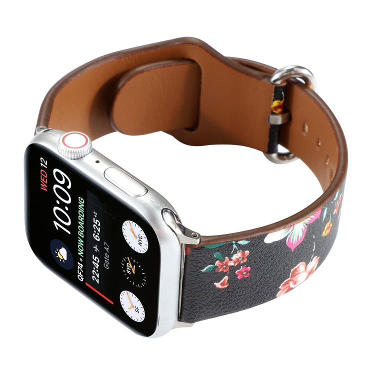 For Apple Watch Series 7 45mm / 6 & SE & 5 & 4 44mm / 3 & 2 & 1 42mm Floral Strap Watch Band(Black Red) by bashfashion