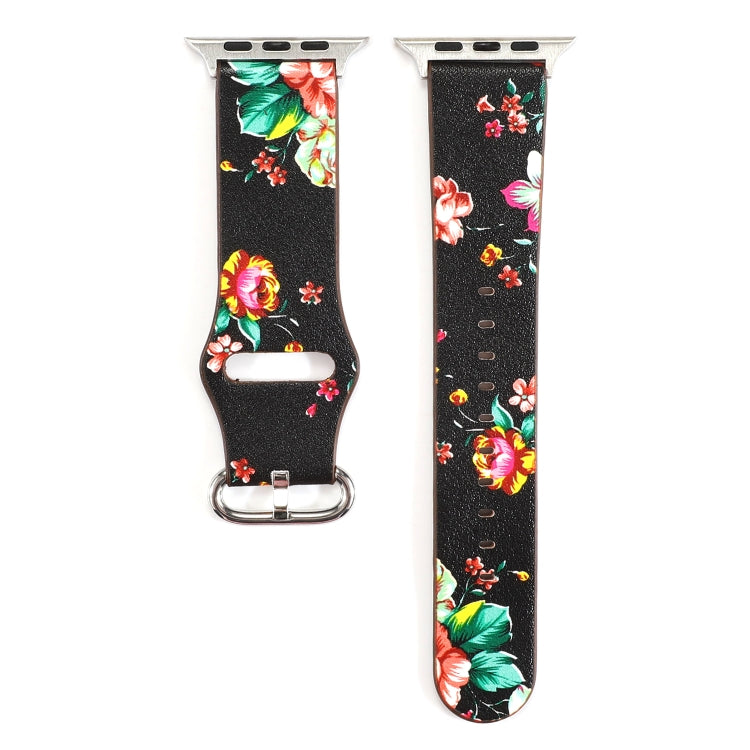 For Apple Watch Series 7 45mm / 6 & SE & 5 & 4 44mm / 3 & 2 & 1 42mm Floral Strap Watch Band(Black Red) by bashfashion