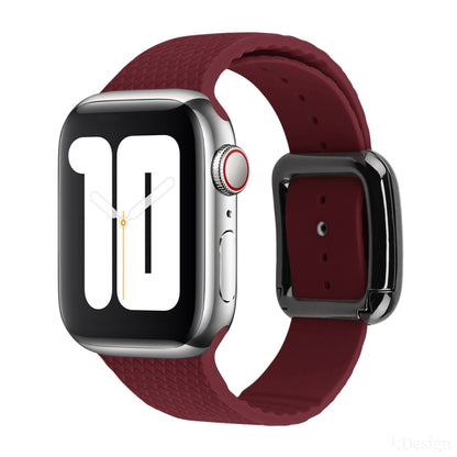 Black Buckle Silicone Watch Band For Apple Watch Series 9&8&7 41mm / SE 3&SE 2&6&SE&5&4 40mm / 3&2&1 38mm(Wine Red) by bashfashion