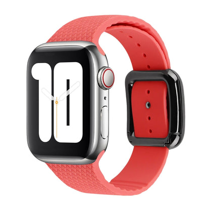 Black Buckle Silicone Watch Band For Apple Watch Ultra 49mm&Watch Ultra 2 49mm / Series 9&8&7 45mm / SE 3&SE 2&6&SE&5&4 44mm / 3&2&1 42mm(Coral Red) by bashfashion