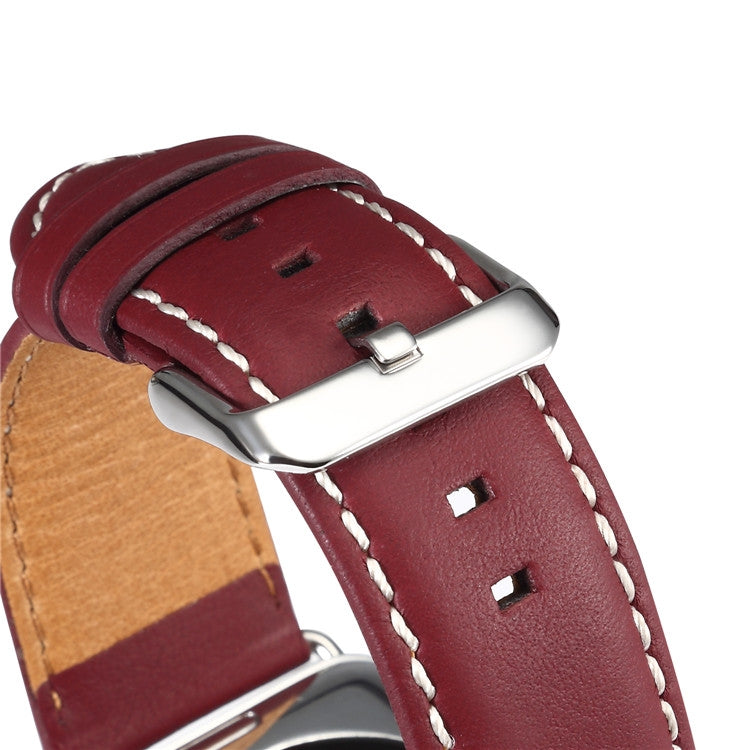 For Apple Watch Series 9&8&7 41mm / SE 3&SE 2&6&SE&5&4 40mm / 3&2&1 38mm Environmental Protection Genuine Leather Watch Band Watch Band(Red-brown) by bashfashion