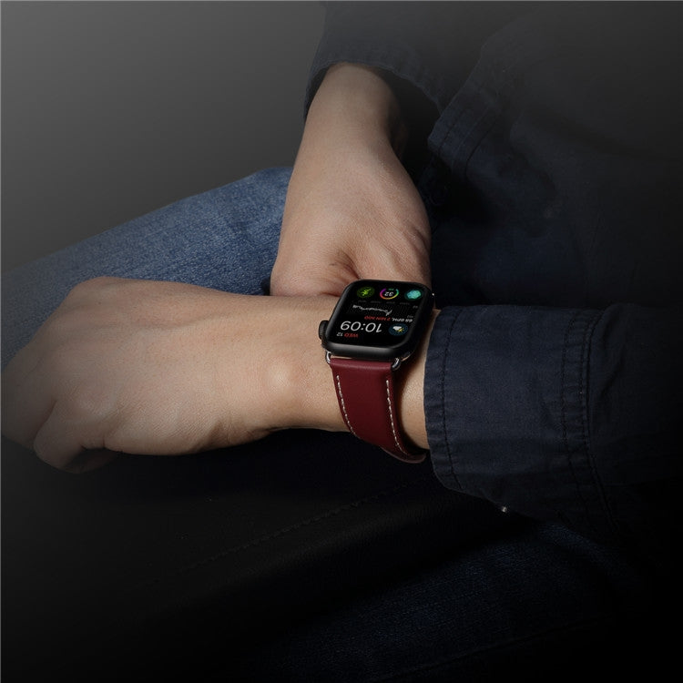 For Apple Watch Series 9&8&7 41mm / SE 3&SE 2&6&SE&5&4 40mm / 3&2&1 38mm Environmental Protection Genuine Leather Watch Band Watch Band(Red-brown) by bashfashion