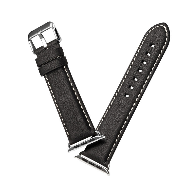 For Apple Watch Series 9&8&7 41mm / SE 3&SE 2&6&SE&5&4 40mm / 3&2&1 38mm Environmental Protection Genuine Leather Watch Band Watch Band(Black) by bashfashion
