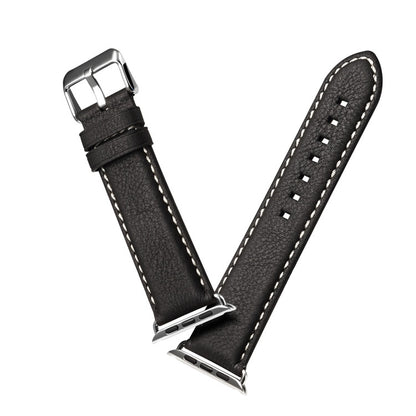 For Apple Watch Series 9&8&7 41mm / SE 3&SE 2&6&SE&5&4 40mm / 3&2&1 38mm Environmental Protection Genuine Leather Watch Band Watch Band(Black) by bashfashion