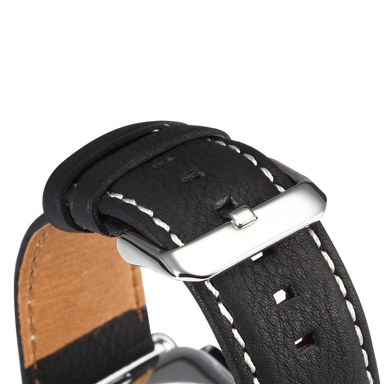 For Apple Watch Series 9&8&7 41mm / SE 3&SE 2&6&SE&5&4 40mm / 3&2&1 38mm Environmental Protection Genuine Leather Watch Band Watch Band(Black) by bashfashion