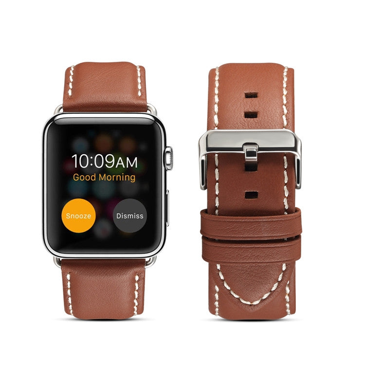 For Apple Watch Series 9&8&7 41mm / SE 3&SE 2&6&SE&5&4 40mm / 3&2&1 38mm Environmental Protection Genuine Leather Watch Band Watch Band(Light Brown) by bashfashion