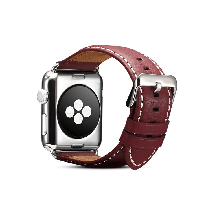 For Apple Watch Ultra 49mm&Watch Ultra 2 49mm / Series 9&8&7 45mm / SE 3&SE 2&6&SE&5&4 44mm / 3&2&1 42mm Environmental Protection Genuine Leather Watch Band Watch Band(Red-brown) by bashfashion
