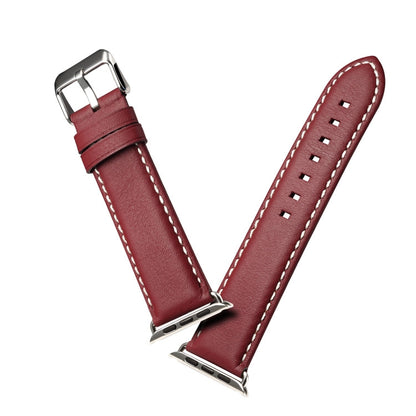 For Apple Watch Ultra 49mm&Watch Ultra 2 49mm / Series 9&8&7 45mm / SE 3&SE 2&6&SE&5&4 44mm / 3&2&1 42mm Environmental Protection Genuine Leather Watch Band Watch Band(Red-brown) by bashfashion