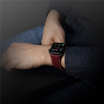 For Apple Watch Ultra 49mm&Watch Ultra 2 49mm / Series 9&8&7 45mm / SE 3&SE 2&6&SE&5&4 44mm / 3&2&1 42mm Environmental Protection Genuine Leather Watch Band Watch Band(Red-brown) by bashfashion