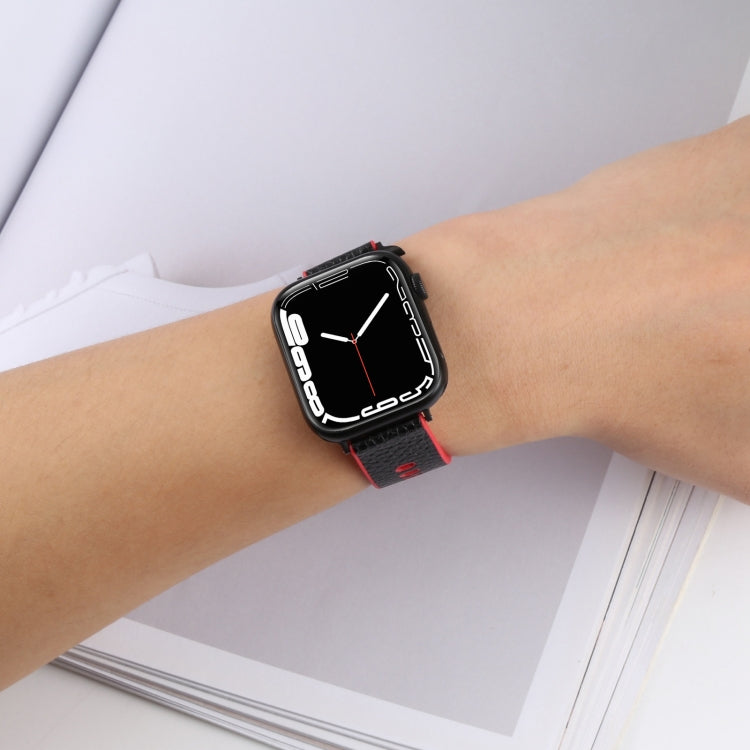 Litchi TPU Watch Band For Apple Watch Series 9&8&7 41mm / SE 3&SE 2&6&SE&5&4 40mm / 3&2&1 38mm(Black Red) by bashfashion