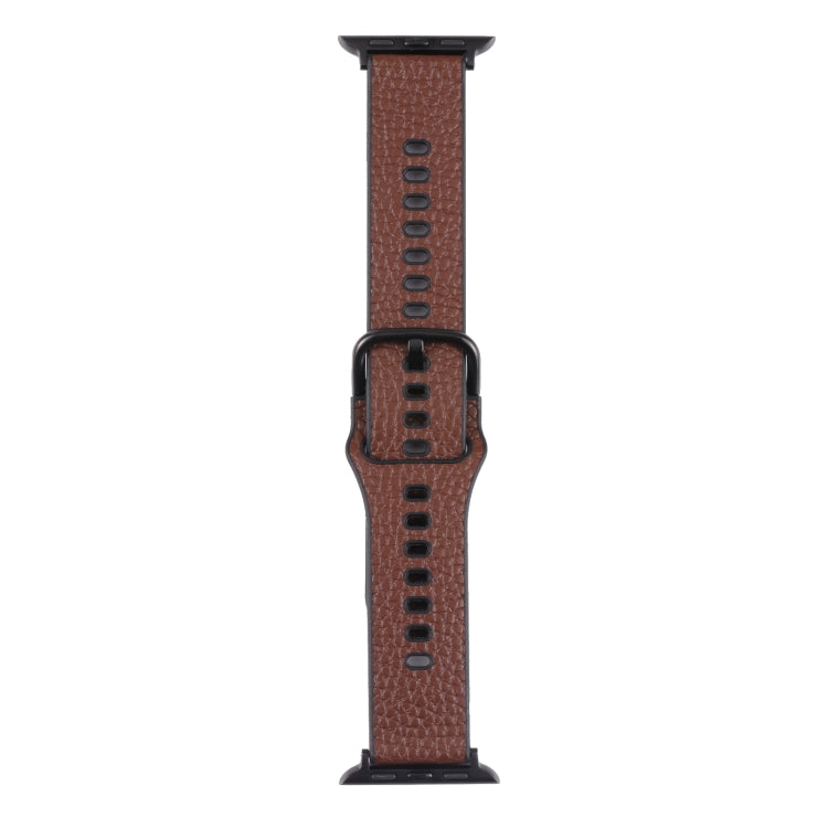 Litchi TPU Watch Band For Apple Watch Series 9&8&7 41mm / SE 3&SE 2&6&SE&5&4 40mm / 3&2&1 38mm(Coffee Black) by bashfashion
