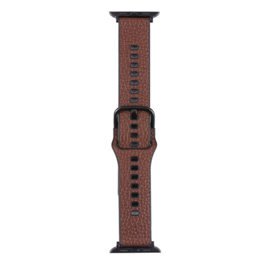 Litchi TPU Watch Band For Apple Watch Series 9&8&7 41mm / SE 3&SE 2&6&SE&5&4 40mm / 3&2&1 38mm(Coffee Black) by bashfashion