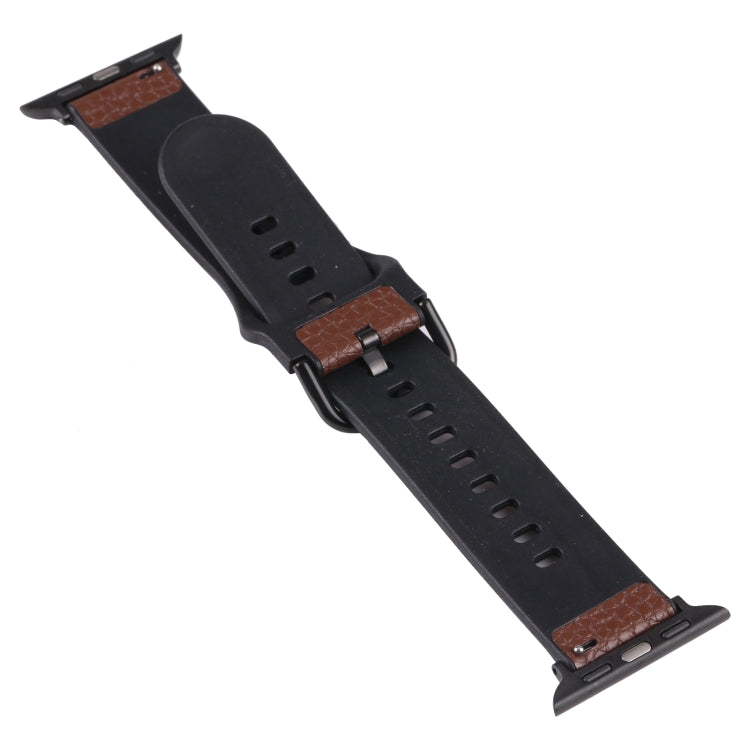 Litchi TPU Watch Band For Apple Watch Series 9&8&7 41mm / SE 3&SE 2&6&SE&5&4 40mm / 3&2&1 38mm(Coffee Black) by bashfashion