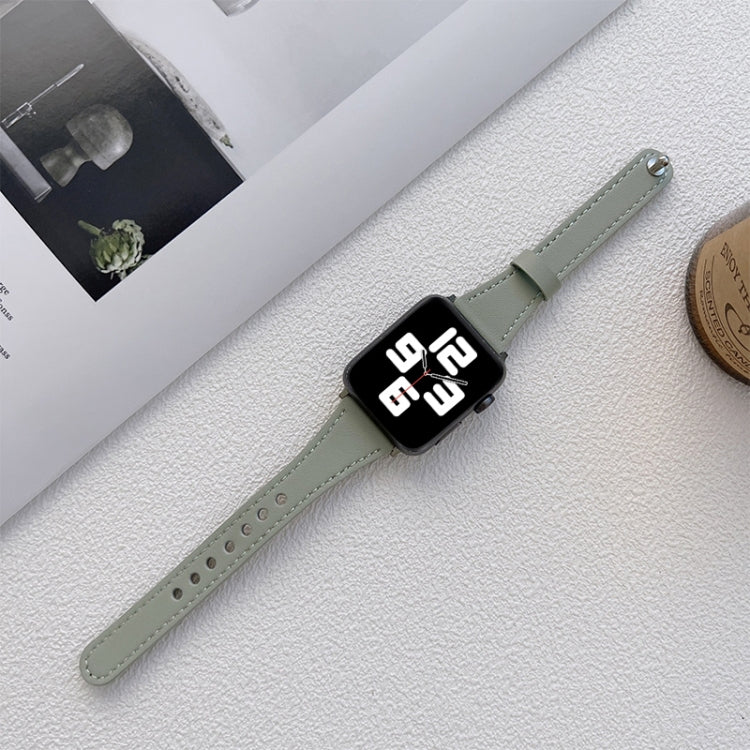 Genuine Leather Watch Band For Apple Watch Ultra 49mm&Watch Ultra 2 49mm / Series 9&8&7 45mm / SE 3&SE 2&6&SE&5&4 44mm / 3&2&1 42mm(Light Green) by bashfashion