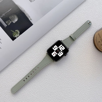 Genuine Leather Watch Band For Apple Watch Ultra 49mm&Watch Ultra 2 49mm / Series 9&8&7 45mm / SE 3&SE 2&6&SE&5&4 44mm / 3&2&1 42mm(Light Green) by bashfashion