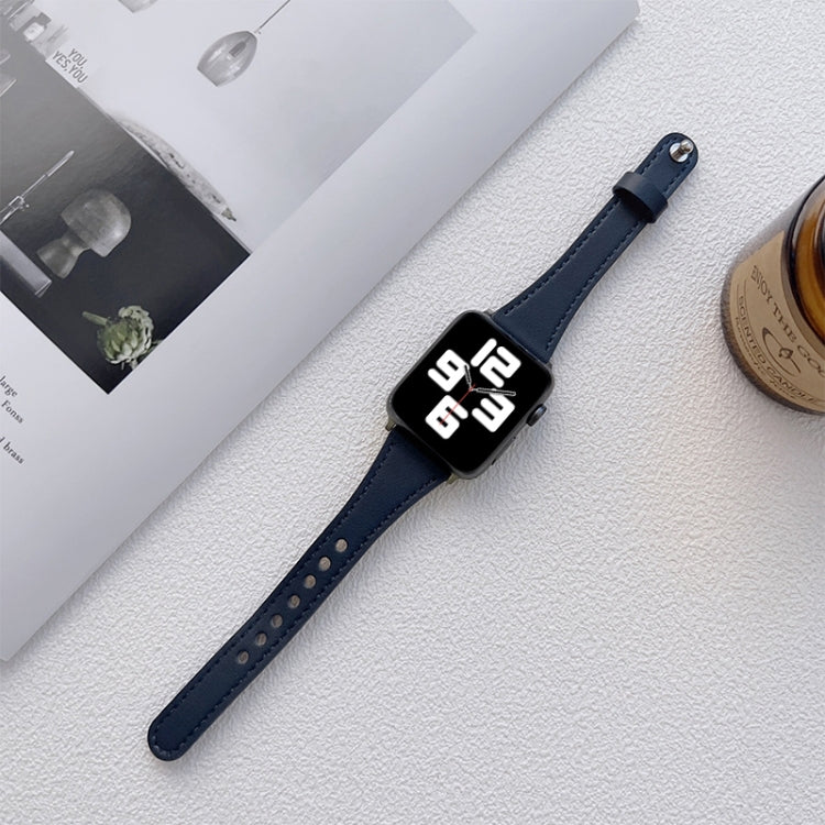 Genuine Leather Watch Band For Apple Watch Ultra 49mm&Watch Ultra 2 49mm / Series 9&8&7 45mm / SE 3&SE 2&6&SE&5&4 44mm / 3&2&1 42mm(Blue) by bashfashion