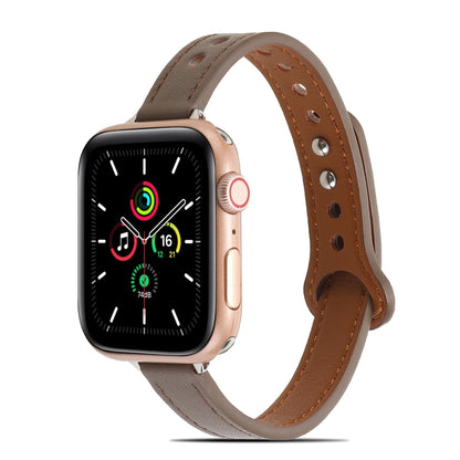 Double Rivets Leather Watch Band for Apple Watch Series 9&8&7 41mm / SE 3&SE 2&6&SE&5&4 40mm / 3&2&1 38mm(Light Brown) by bashfashion