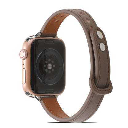 Double Rivets Leather Watch Band for Apple Watch Series 9&8&7 41mm / SE 3&SE 2&6&SE&5&4 40mm / 3&2&1 38mm(Light Brown) by bashfashion