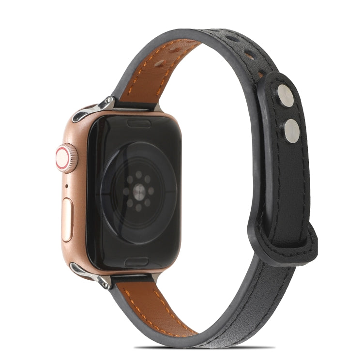 Double Rivets Leather Watch Band for Apple Watch Series 9&8&7 41mm / SE 3&SE 2&6&SE&5&4 40mm / 3&2&1 38mm(Black) by bashfashion