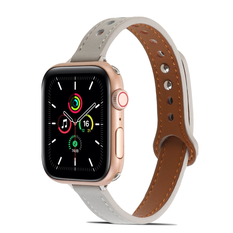 Double Rivets Leather Watch Band for Apple Watch Series 9&8&7 41mm / SE 3&SE 2&6&SE&5&4 40mm / 3&2&1 38mm(Grey) by bashfashion