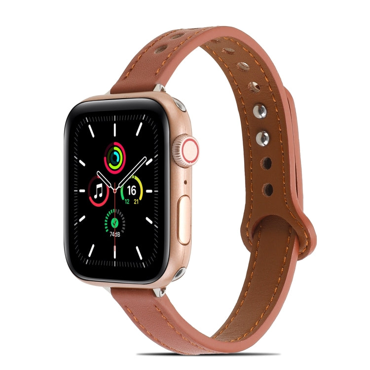 Double Rivets Leather Watch Band for Apple Watch Series 9&8&7 41mm / SE 3&SE 2&6&SE&5&4 40mm / 3&2&1 38mm(Brown) by bashfashion