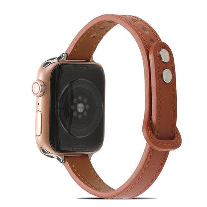 Double Rivets Leather Watch Band for Apple Watch Series 9&8&7 41mm / SE 3&SE 2&6&SE&5&4 40mm / 3&2&1 38mm(Brown) by bashfashion