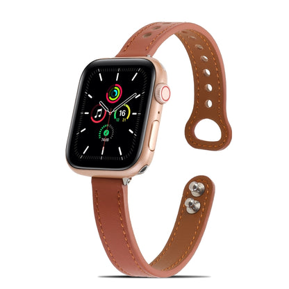 Double Rivets Leather Watch Band for Apple Watch Series 9&8&7 41mm / SE 3&SE 2&6&SE&5&4 40mm / 3&2&1 38mm(Brown) by bashfashion