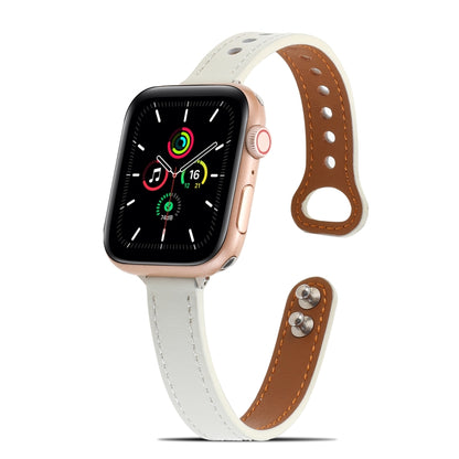 Double Rivets Leather Watch Band for Apple Watch Series 9&8&7 41mm / SE 3&SE 2&6&SE&5&4 40mm / 3&2&1 38mm(White) by bashfashion
