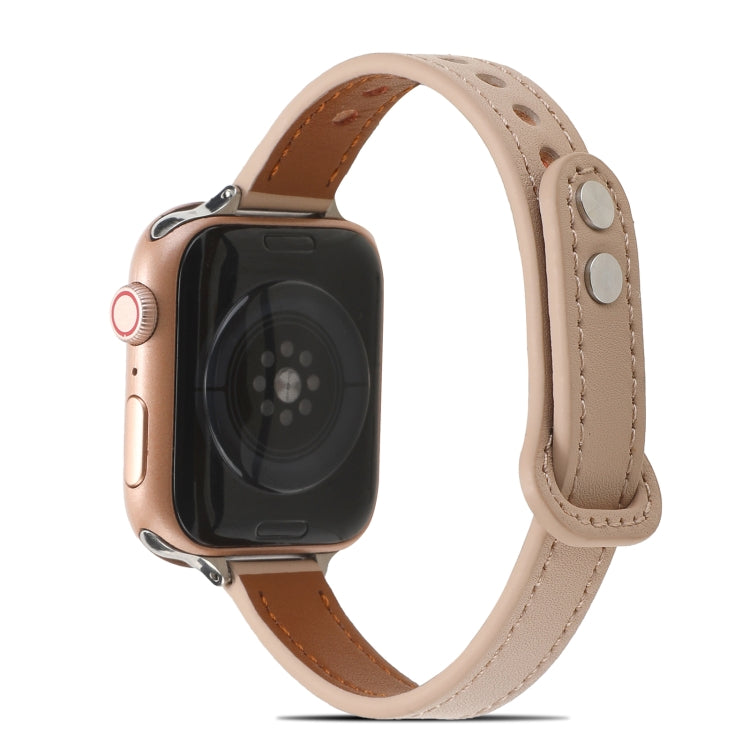 Double Rivets Leather Watch Band for Apple Watch Series 9&8&7 41mm / SE 3&SE 2&6&SE&5&4 40mm / 3&2&1 38mm(Beige) by bashfashion