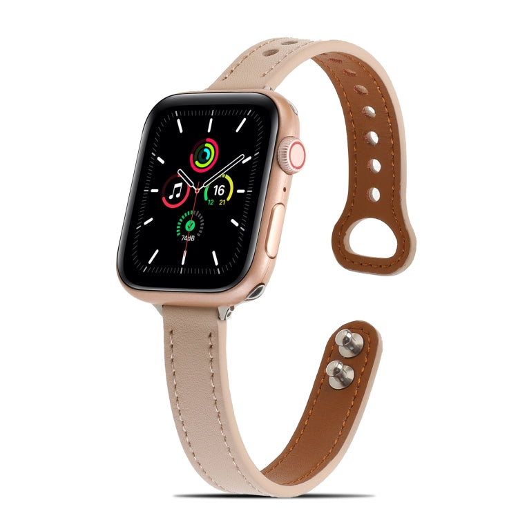Double Rivets Leather Watch Band for Apple Watch Series 9&8&7 41mm / SE 3&SE 2&6&SE&5&4 40mm / 3&2&1 38mm(Beige) by bashfashion