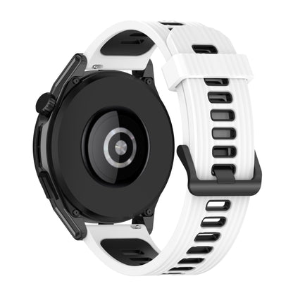 For Huawei Watch GT Runner 22mm Two-color Stripe Silicone Watch Band(White Black) by bashfashion