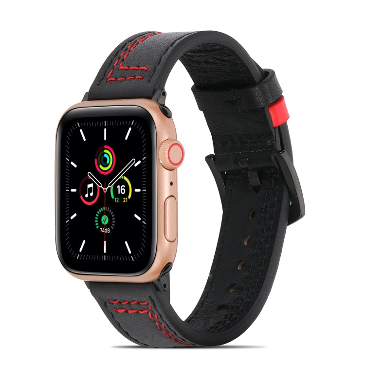 Sewing Matte Leather Watch Band for Apple Watch Series 9&8&7 41mm / SE 3&SE 2&6&SE&5&4 40mm / 3&2&1 38mm(Black) by bashfashion