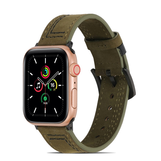 Sewing Matte Leather Watch Band for Apple Watch Series 9&8&7 41mm / SE 3&SE 2&6&SE&5&4 40mm / 3&2&1 38mm(Army Green) by bashfashion