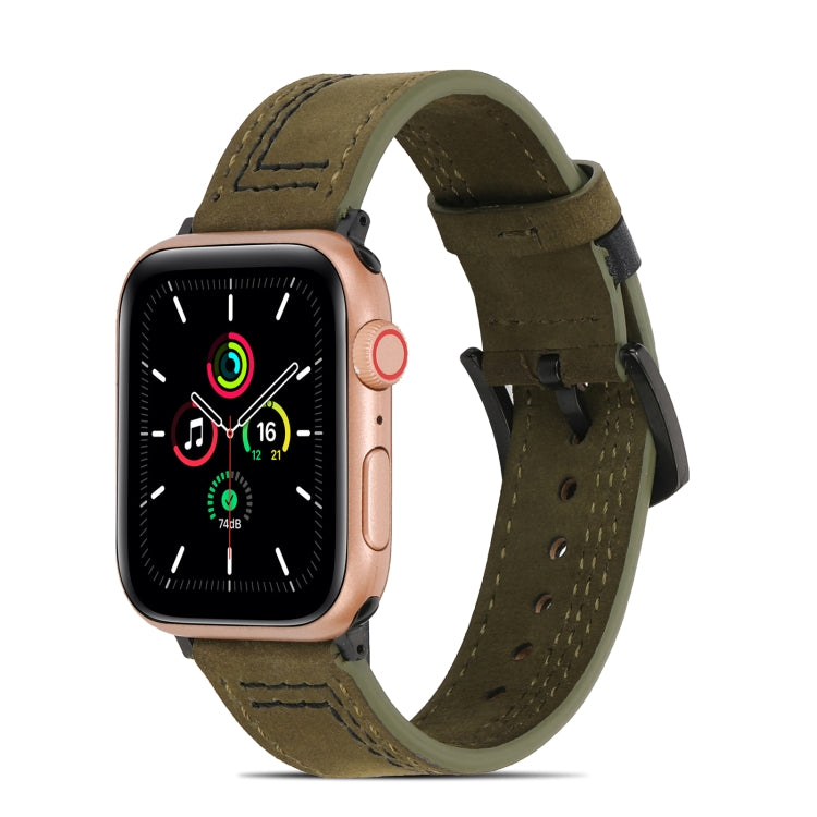 Sewing Matte Leather Watch Band for Apple Watch Series 9&8&7 41mm / SE 3&SE 2&6&SE&5&4 40mm / 3&2&1 38mm(Army Green) by bashfashion