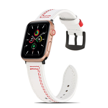 Sewing Matte Leather Watch Band for Apple Watch Series 9&8&7 41mm / SE 3&SE 2&6&SE&5&4 40mm / 3&2&1 38mm(White) by bashfashion