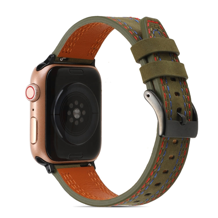 Sewing Matte Leather Watch Band for Apple Watch Series 9&8&7 41mm / SE 3&SE 2&6&SE&5&4 40mm / 3&2&1 38mm(Army Green) by bashfashion