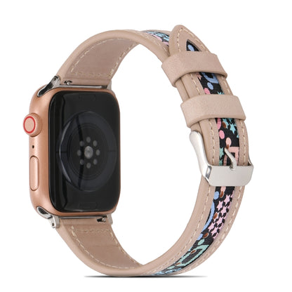 Genuine Leather + GD Knitting Watch Band for Apple Watch Series 9&8&7 41mm / SE 3&SE 2&6&SE&5&4 40mm / 3&2&1 38mm(Beige) by bashfashion