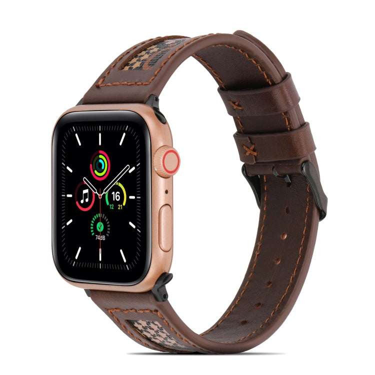 Genuine Leather + GD Knitting Watch Band for Apple Watch Series 9&8&7 41mm / SE 3&SE 2&6&SE&5&4 40mm / 3&2&1 38mm(Dark Brown) by bashfashion