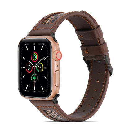 Genuine Leather + GD Knitting Watch Band for Apple Watch Series 9&8&7 41mm / SE 3&SE 2&6&SE&5&4 40mm / 3&2&1 38mm(Dark Brown) by bashfashion