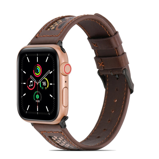 Genuine Leather + GD Knitting Watch Band for Apple Watch Series 9&8&7 41mm / SE 3&SE 2&6&SE&5&4 40mm / 3&2&1 38mm(Dark Brown) by bashfashion