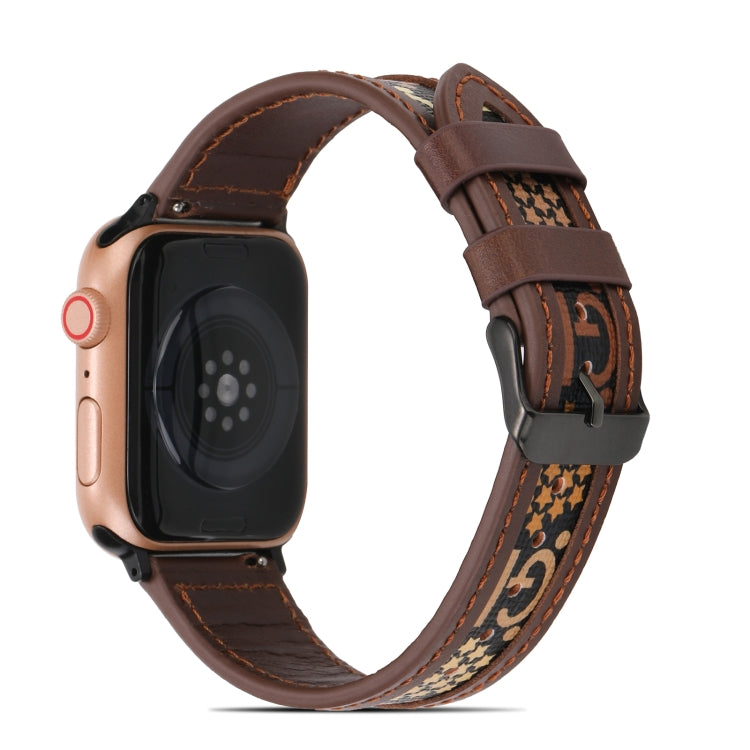 Genuine Leather + GD Knitting Watch Band for Apple Watch Series 9&8&7 41mm / SE 3&SE 2&6&SE&5&4 40mm / 3&2&1 38mm(Dark Brown) by bashfashion