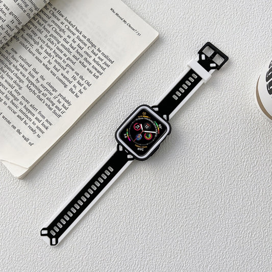 TPU Watch Band For Apple Watch Series 9&8&7 41mm / SE 3&SE 2&6&SE&5&4 40mm / 3&2&1 38mm(Black White) by bashfashion