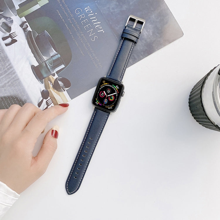 Genuine Leather Watch Band For Apple Watch Series 9&8&7 41mm / SE 3&SE 2&6&SE&5&4 40mm / 3&2&1 38mm(Blue) by bashfashion