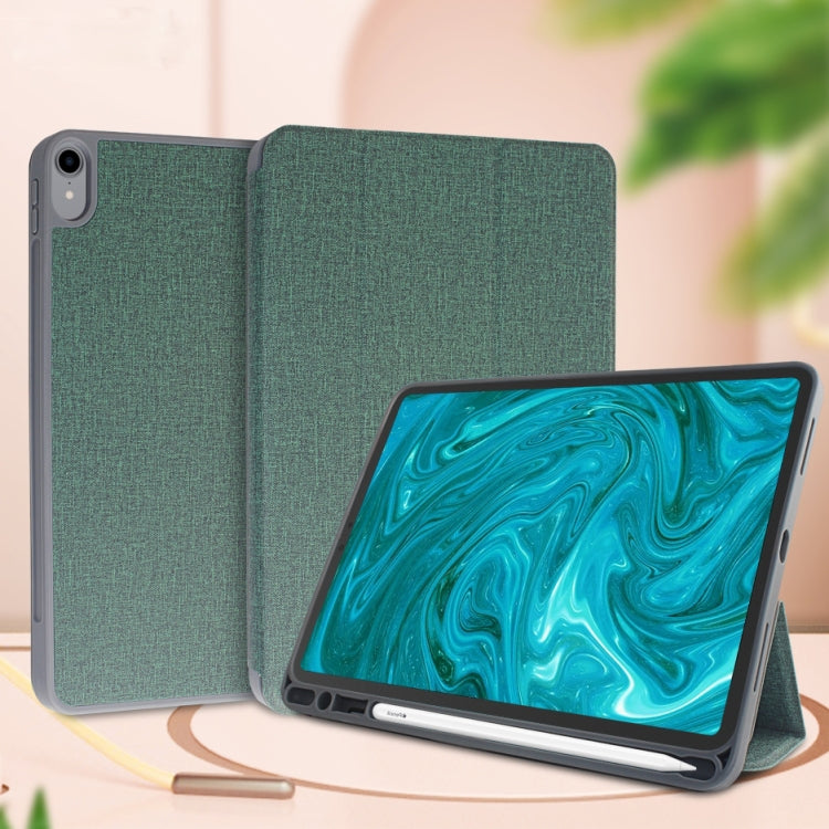 For iPad Mini 5 / 4 Mutural Exquisite Series Cloth Texture PU+TPU Leather Case with 3-Fold Holder & Pen Slot & Sleep & Wake-up Function(Green) by Mutural