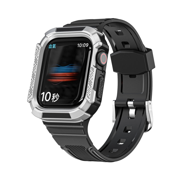 Two-color Integrated Watch Band For Apple Watch Series 7 41mm / 6&SE&5&4 40mm(Black + Silver Frame) by bashfashion