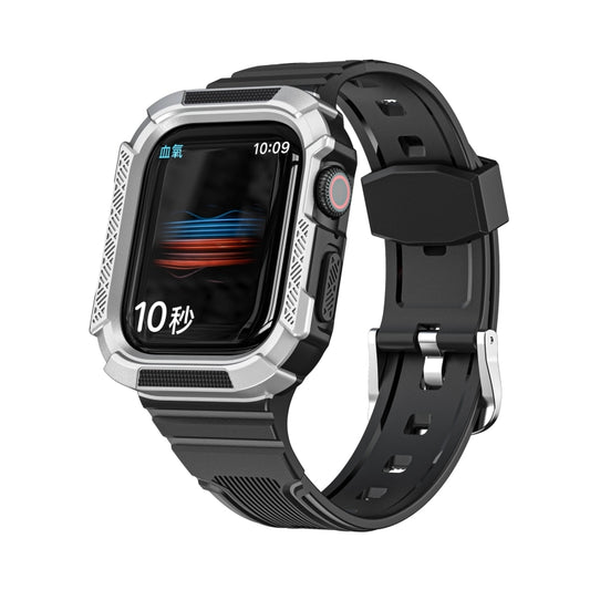Two-color Integrated Watch Band For Apple Watch Series 7 41mm / 6&SE&5&4 40mm(Black + Silver Frame) by bashfashion