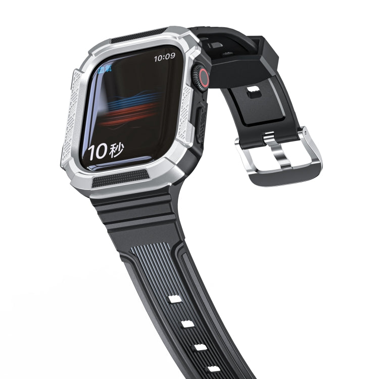 Two-color Integrated Watch Band For Apple Watch Series 7 41mm / 6&SE&5&4 40mm(Black + Silver Frame) by bashfashion