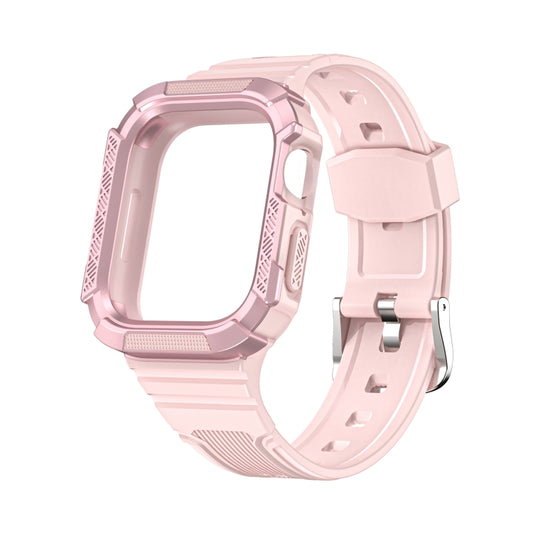 Two-color Integrated Watch Band For Apple Watch Series 7 45mm / 6&SE&5&4 44mm(Pink + Rose Pink Frame) by bashfashion